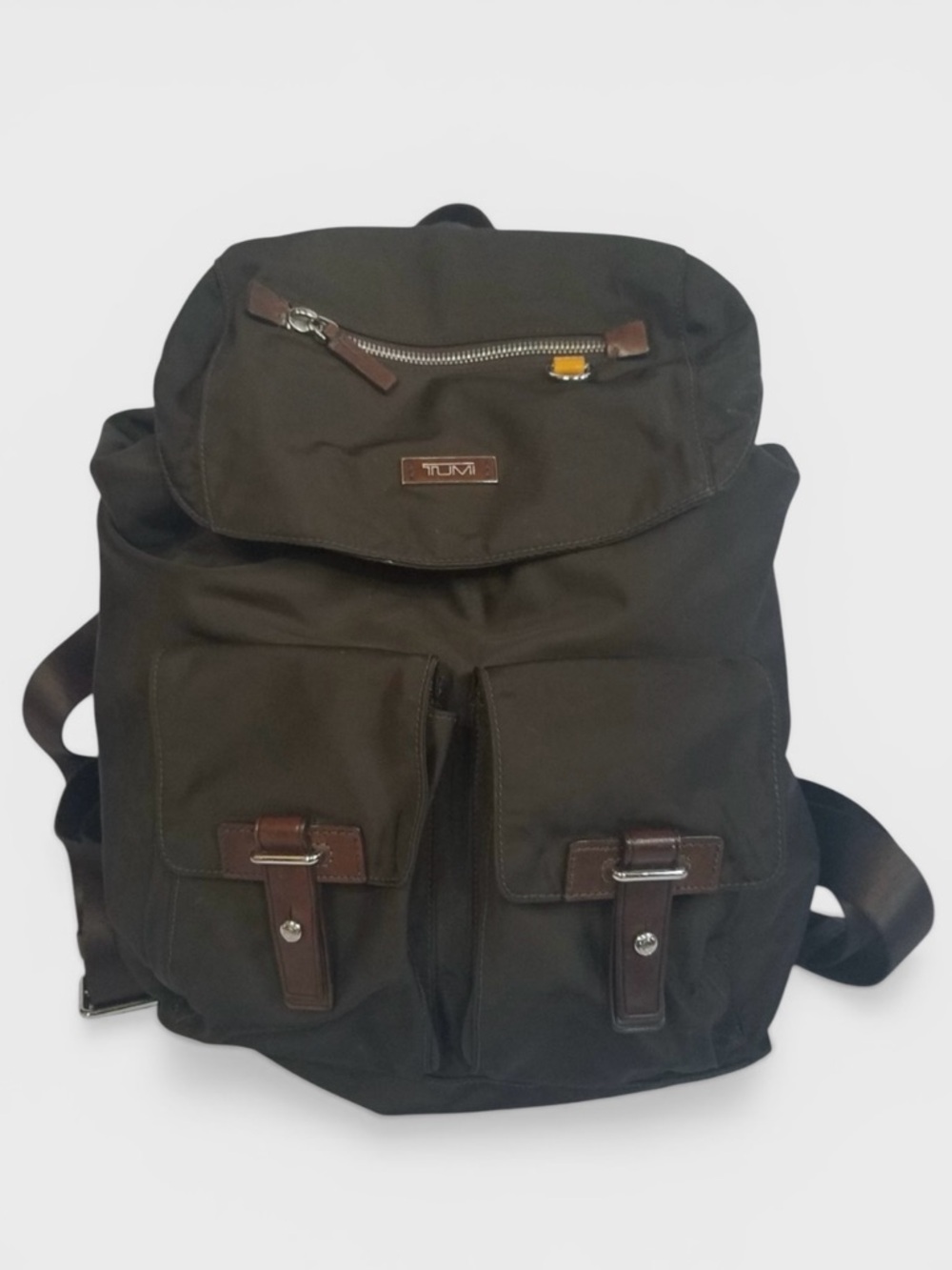 609 Tumi Brown Nylon and Leather Backpack